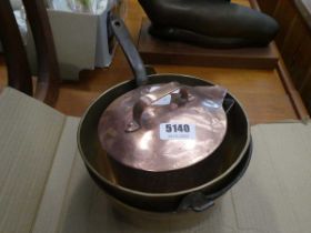 Three copper and brass cooking pots