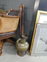 Brass and copper lidded ewer plus three walking sticks