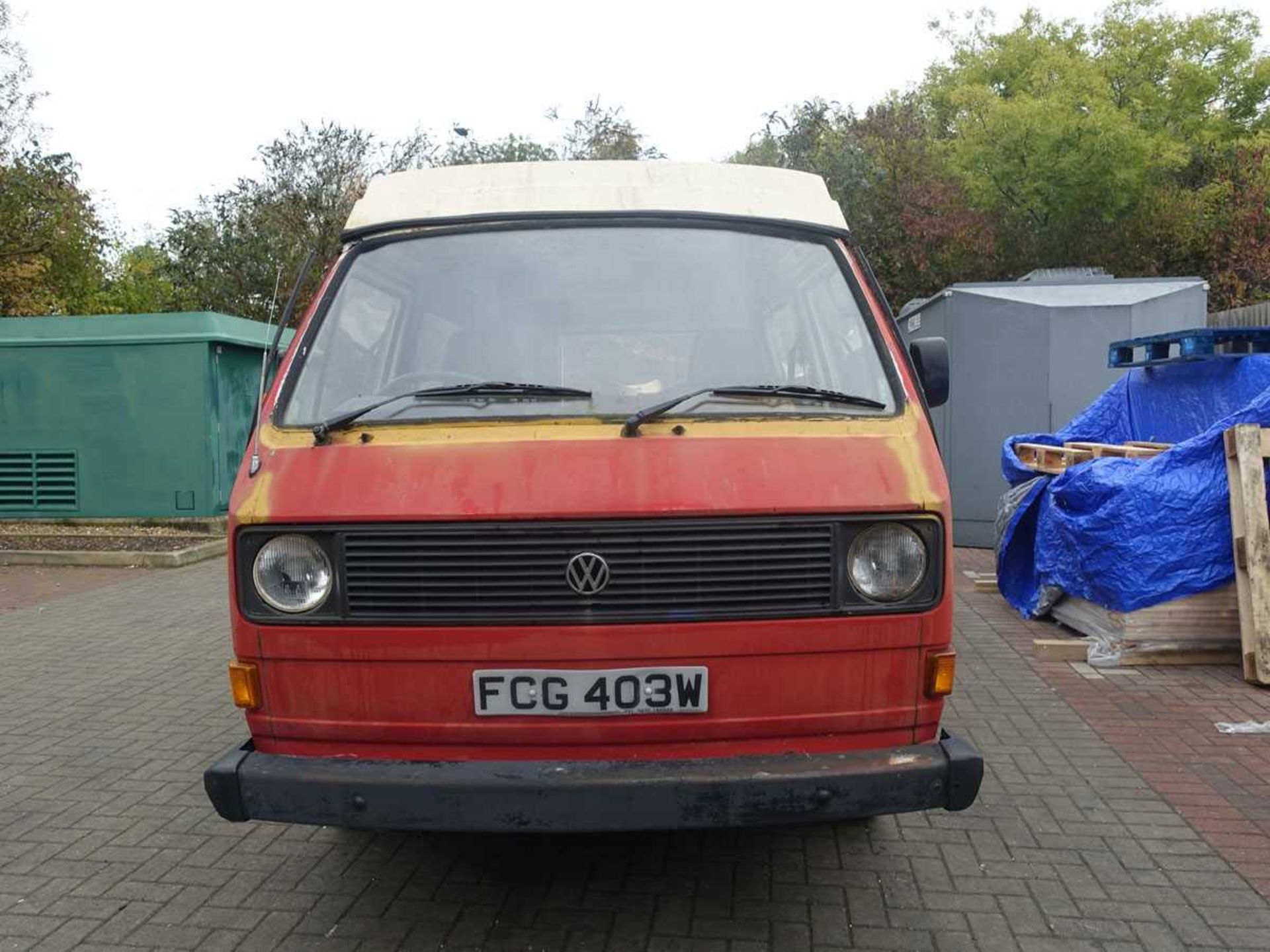(FCG 403W) Volkswagen T25 Camper Van, Devon Moonraker in red and cream, with original gas fridge