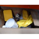 +VAT Cardboard box containing sponges, silicone, masking tape, cleaning cloths etc