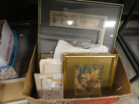 Box containing loose and framed maps, plus engravings