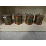 4 x copper and brass lidded kitchen pots