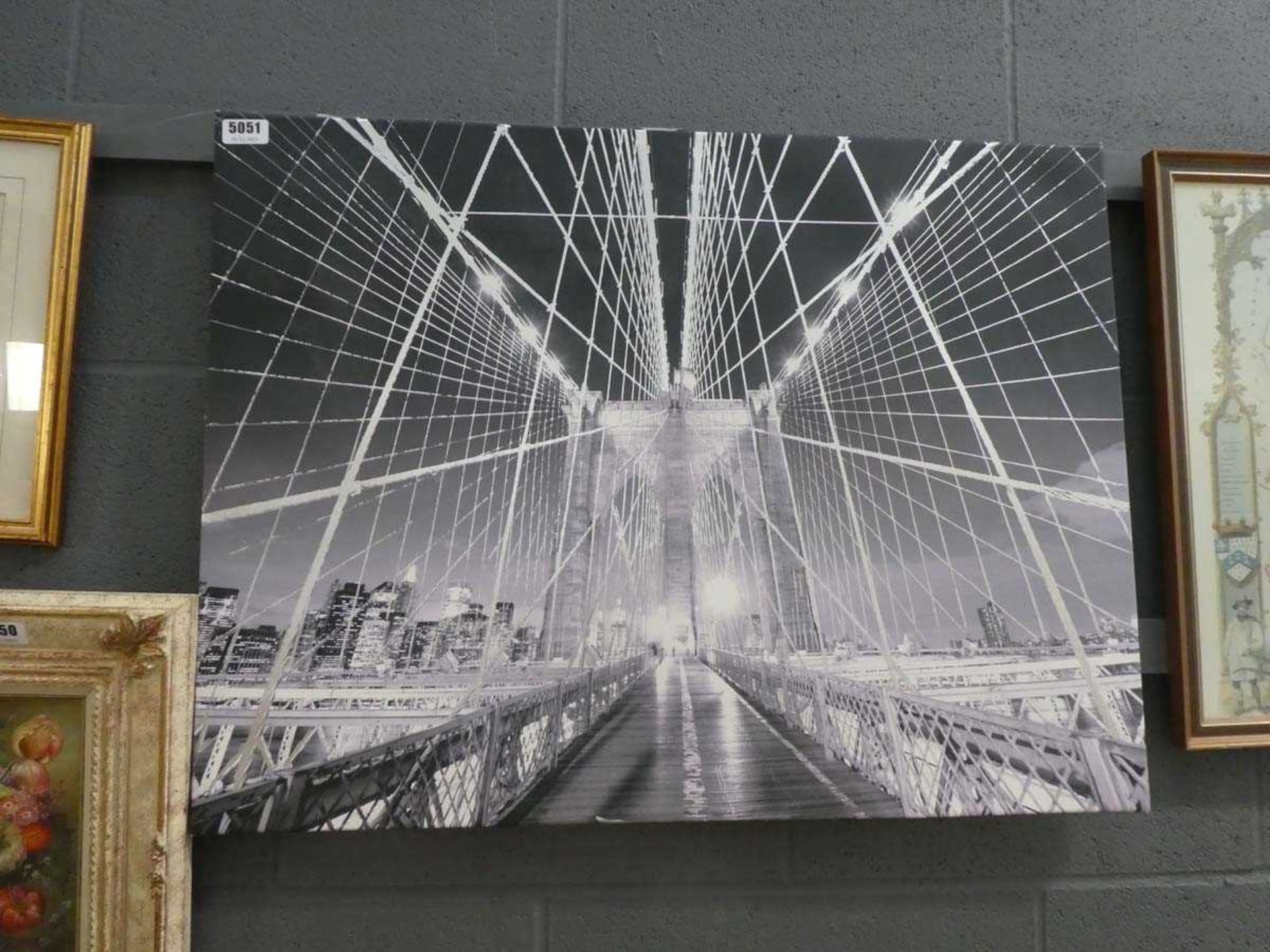 Black and white print of a bridge