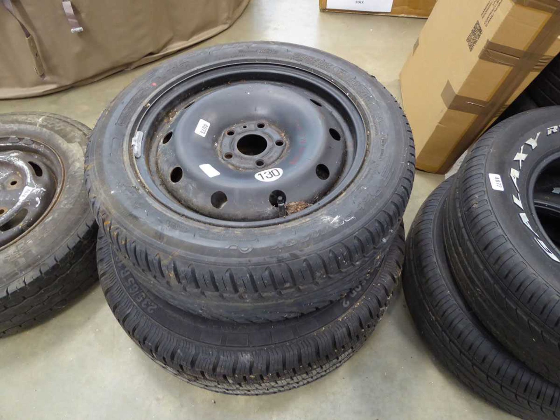 Two assorted steel rims and tyres for Mercedes Sprinter and Renault Megane