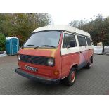 (FCG 403W) Volkswagen T25 Camper Van, Devon Moonraker in red and cream, with original gas fridge