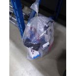 Bag containing assorted items to include steering locks, bottle jacks, axel stands etc