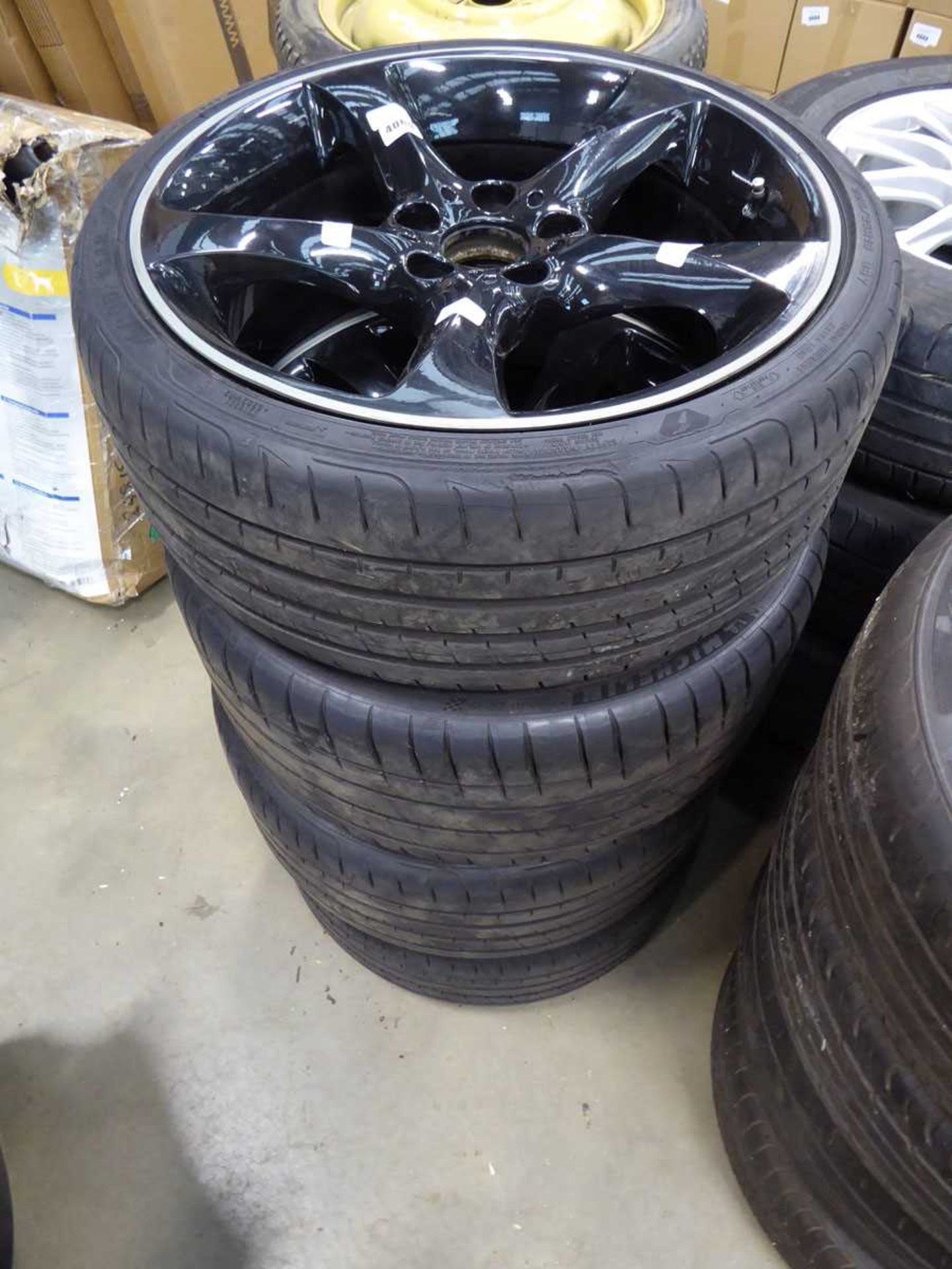 Set of BMW black alloy wheels with tyres, size 225-35r19