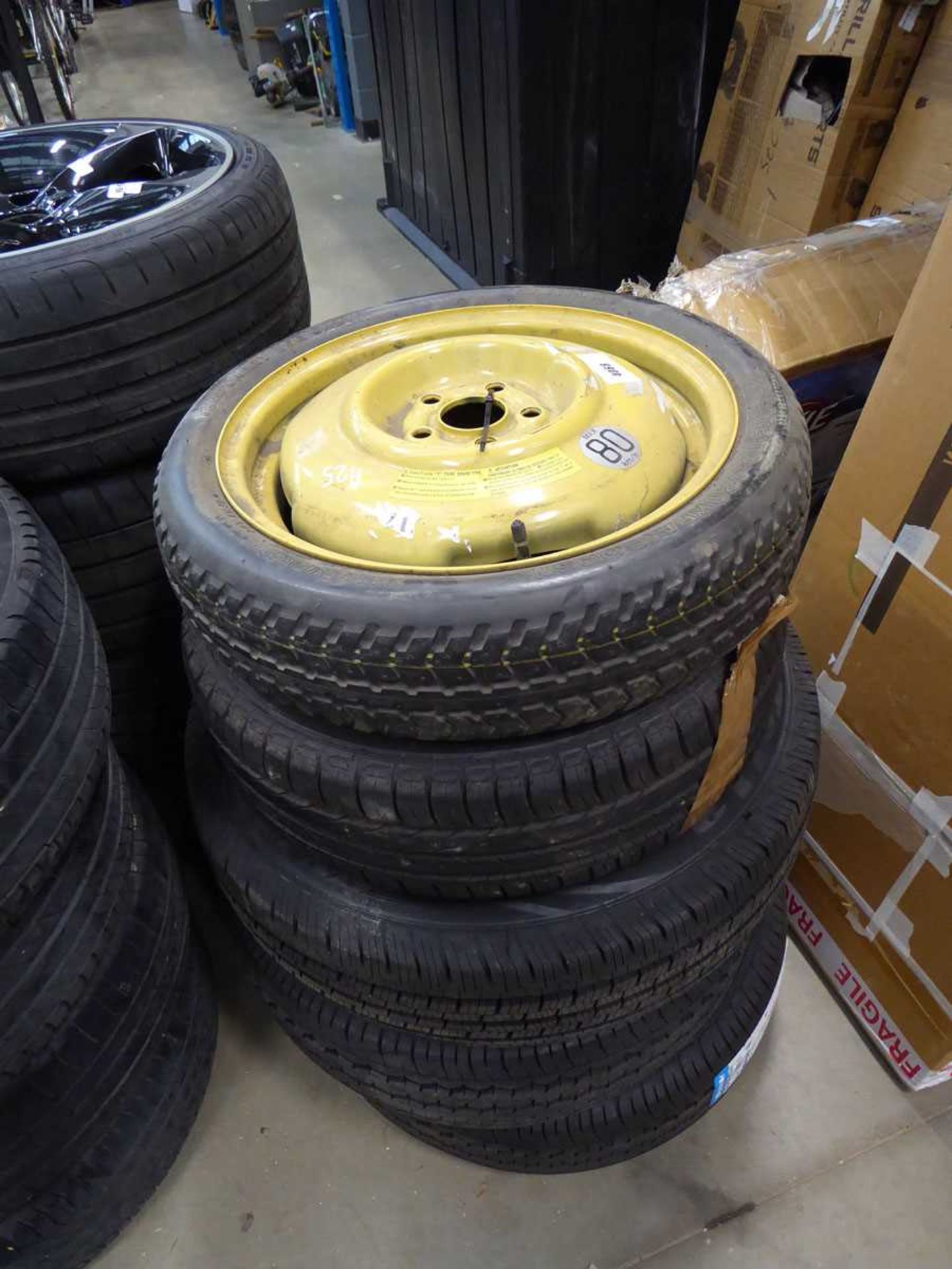 +VAT Five assorted wheels and tyres