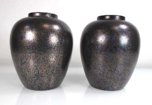 A pair of Poole Pottery black lustre 'Calypso' ginger jars, h. 15.5 cm (2) No obvious chips,