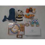 +VAT Selection of baby related toys to include Pebble rattle, Hamleys pull along toy, Nuby