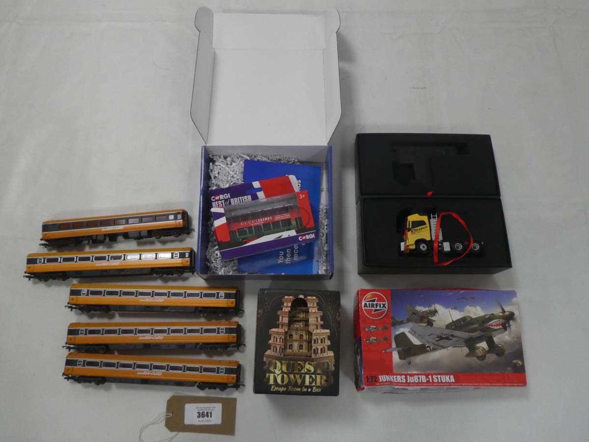 +VAT Selection of toys to include airfix model, Quest Tower, Corgi toy, etc