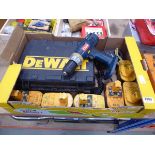 Ryobi battery drill with qty of batteries and charger together with DeWalt battery drill with
