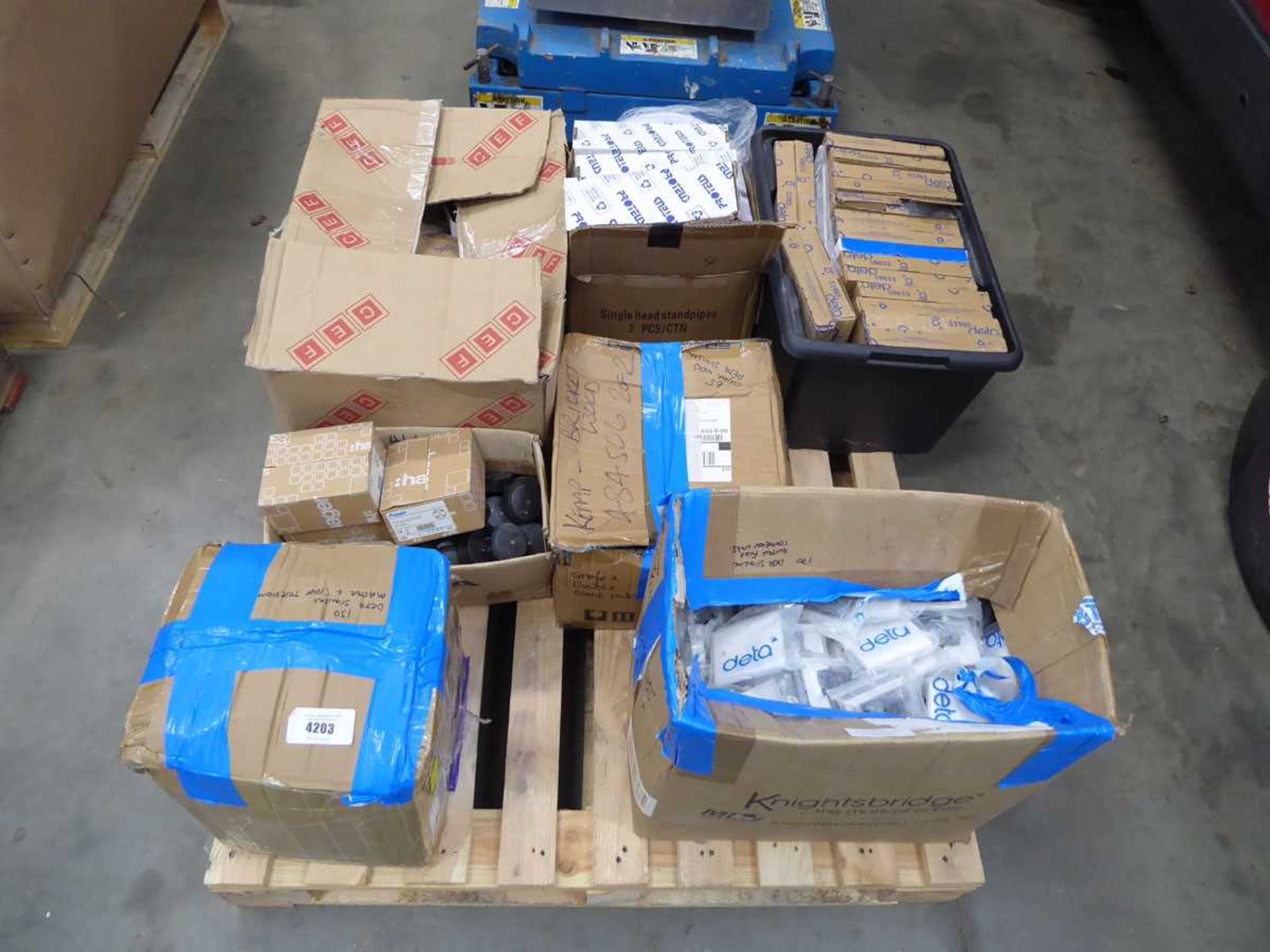 +VAT Pallet of electrical items including fuse spares, junction boxes, light switches, specialist