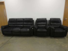 Black leather effect 3 seater sofa plus a pair of matching armchairs