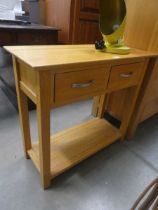 Oak side table with two drawers and shelf under