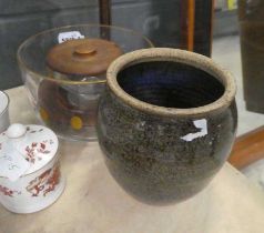 A Danish 'Wiggers Teak' sundae dish and stand together with a glass and gilded bowl and a studio