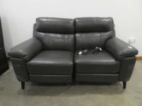 Grey leather effect two seater electric reclining sofa