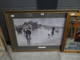 Print; figures on the esplanade entitled The Rain it Raineth