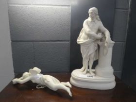 2 Parianware figures, an angel and Shakespeare