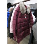 +VAT DKNY burgundy hooded and quilted parka, size M