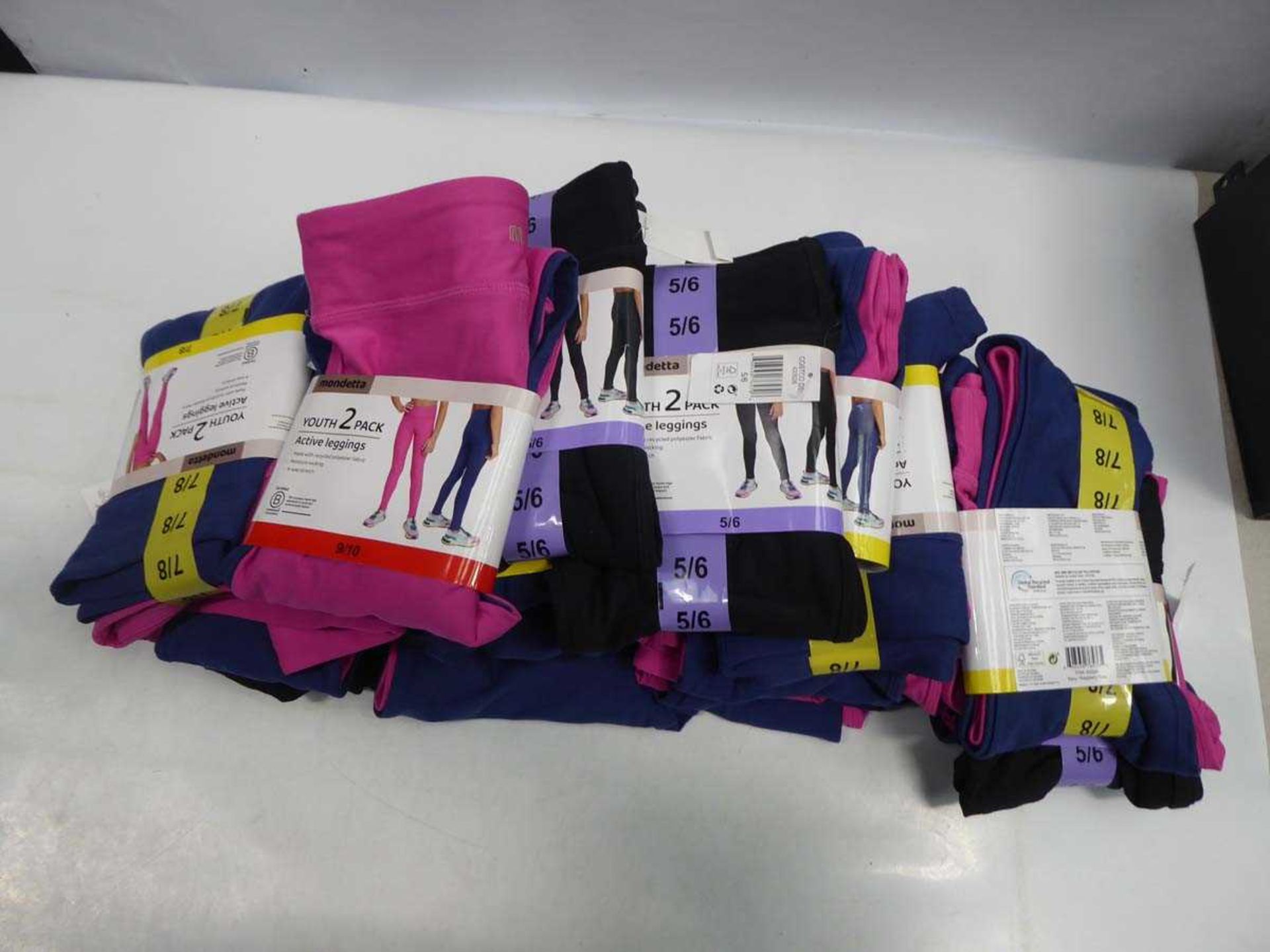 +VAT 17 packs of 2 Mondetta active leggings in pink, black and blue