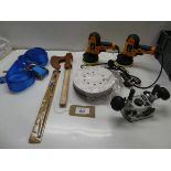 +VAT Router lift, Axe, electric car polishers, drill bit, sanding discs and tie down straps