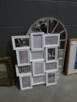 Multi panelled picture frame plus a dome topped mirror