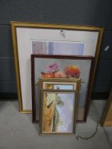 Quantity of paintings and prints, to include ploughing team, rural scenes and still life with