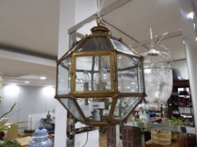 +VAT Brass and bevelled glass 4 branch lantern fitting