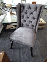 +VAT Single easy chair on ebonised frame in grey plush button back material