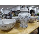 +VAT 3 grey elephant bowls and matching temple jar