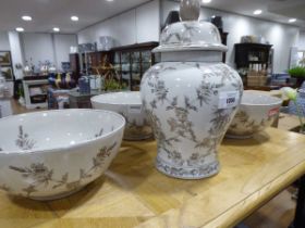 +VAT 3 grey elephant bowls and matching temple jar