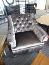 +VAT Single easy chair on castor in grey plush button back material