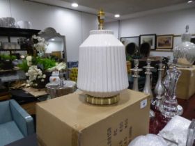 +VAT Pair of white pottery ribbed table lamps