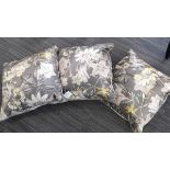 +VAT Set of 3 scatter cushions in grey and yellow floral honeysuckle pattern