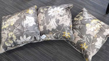 +VAT Set of 3 scatter cushions in grey and yellow floral honeysuckle pattern