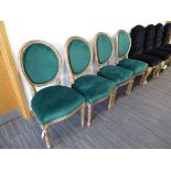 +VAT Set of 4 oak framed dining chairs in green velvet material