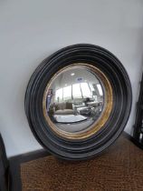 +VAT Reproduction beveled wall mirror in ebonised and gilt frame