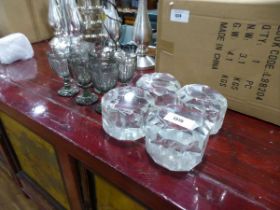 +VAT 4 glass paper weights together with a set of 6 drinking glasses