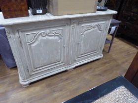 +VAT Heavily carved distressed grey painted double door cupboard