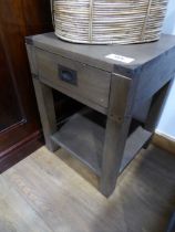 +VAT Small grained and metal bedside table with single drawer