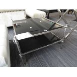 +VAT Chrome and black glass square coffee table with shelf under