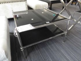 +VAT Chrome and black glass square coffee table with shelf under