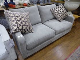 +VAT 2 seater sofa in grey material together with pair of brown patterned scatter cushions