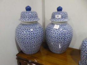 +VAT Pair of blue key design temple jars