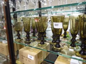 +VAT Shelf of various green glass and other design drinking glasses