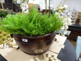+VAT Wood and rope bound planter containing a range of artificial ferns and orchids