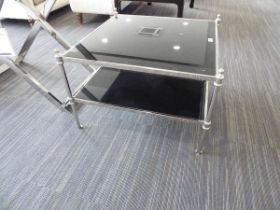 +VAT Chrome and black glass square coffee table with shelf under