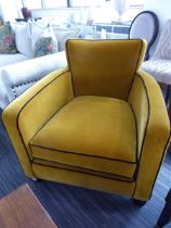 +VAT Single easy chair in yellow velvet material with back piping