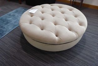 +VAT Mayfair circular footstool in oatmeal button back material
